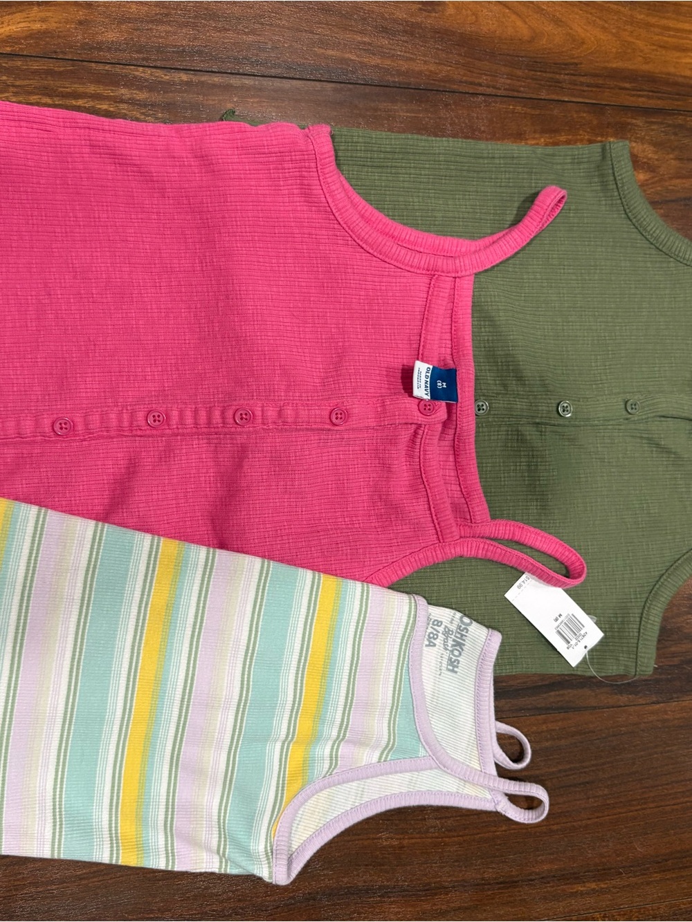 Old Navy Girls' Ribbed Button-Front Tank Tops in Hot Pink, Olive & Pastel Stripe